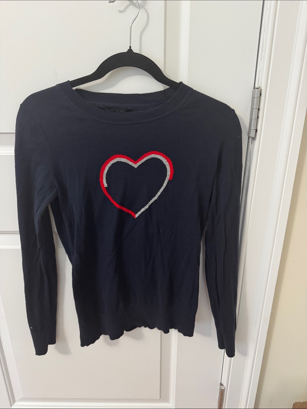 Banana Republic Navy Sweater with Red and Gray Heart